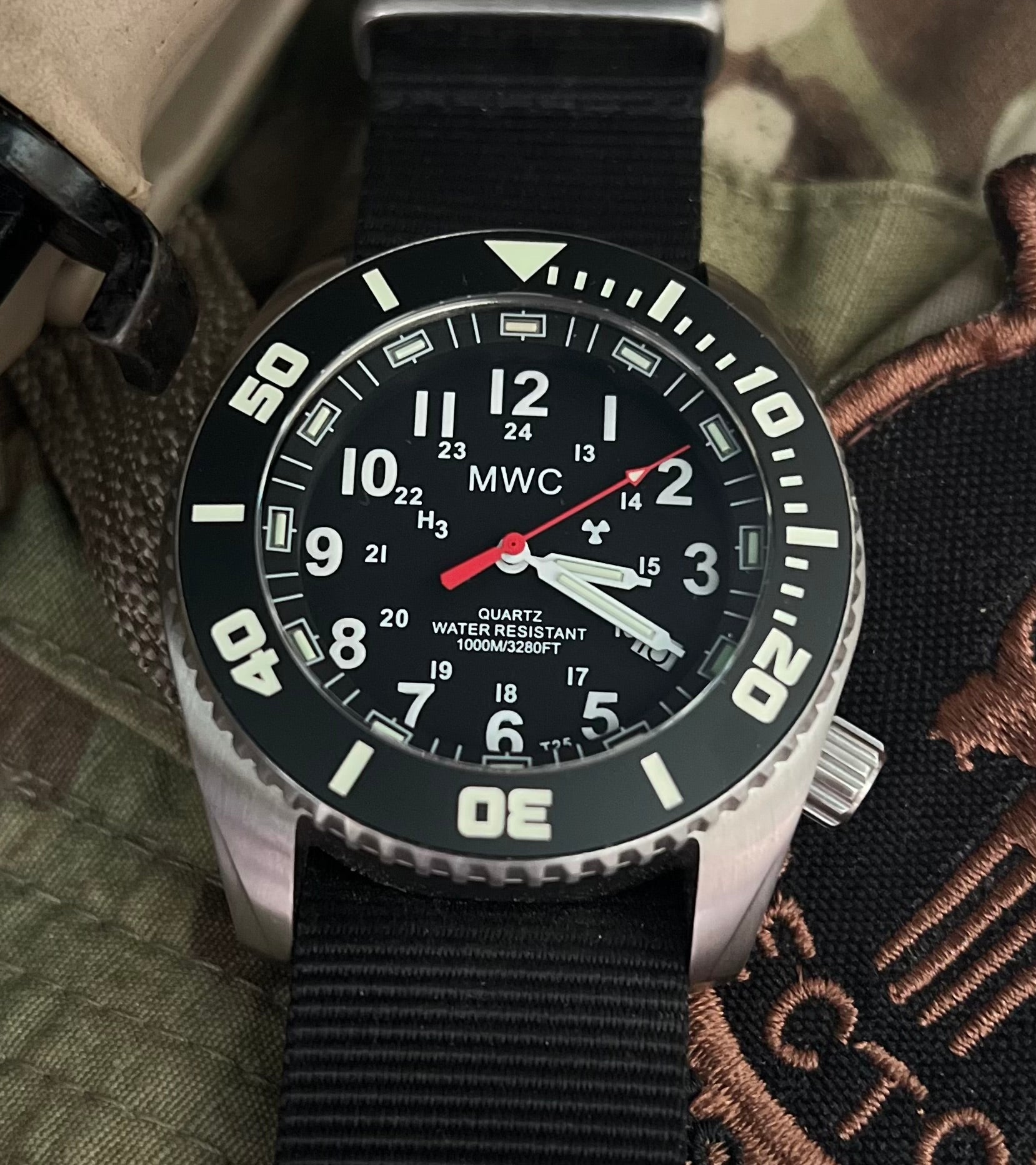 MWC "Depthmaster" 100atm / 3,280ft / 1000m Water Resistant Military Divers Watch in a Stainless Steel Case with GTLS and Helium Valve (10 Year Battery Life)