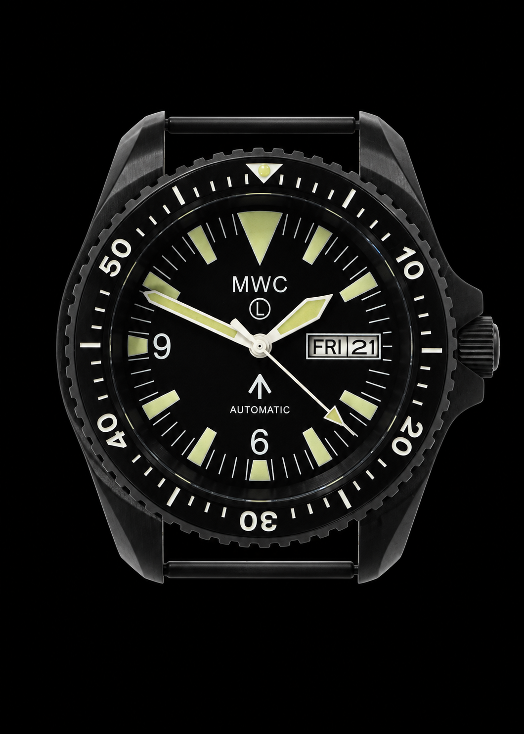 MWC 1999-2001 Pattern Automatic Day/Date Military Divers Watch with Black PVD Steel Case and Sapphire Crystal