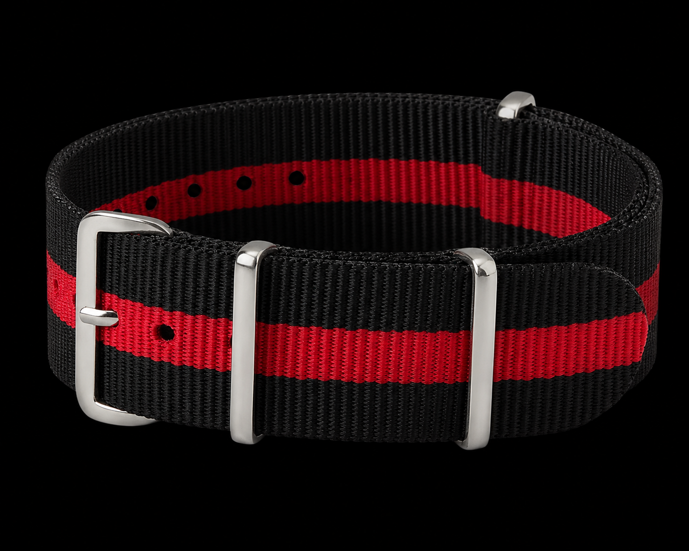 20mm Black / Red NATO Ballistic Nylon Military Webbing Watch Strap