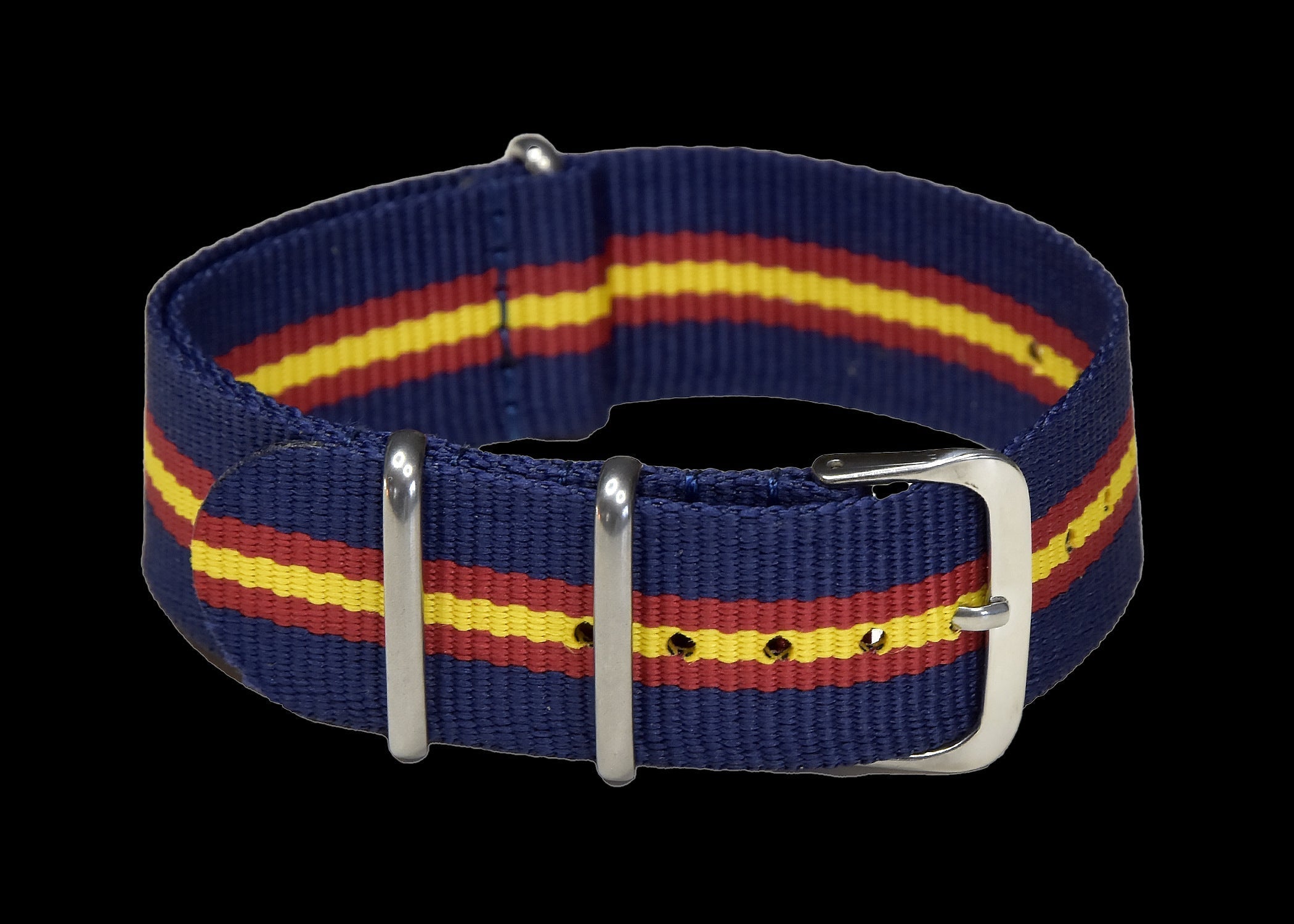 24mm NATO Military Watch Strap in Navy, Red and Yellow.