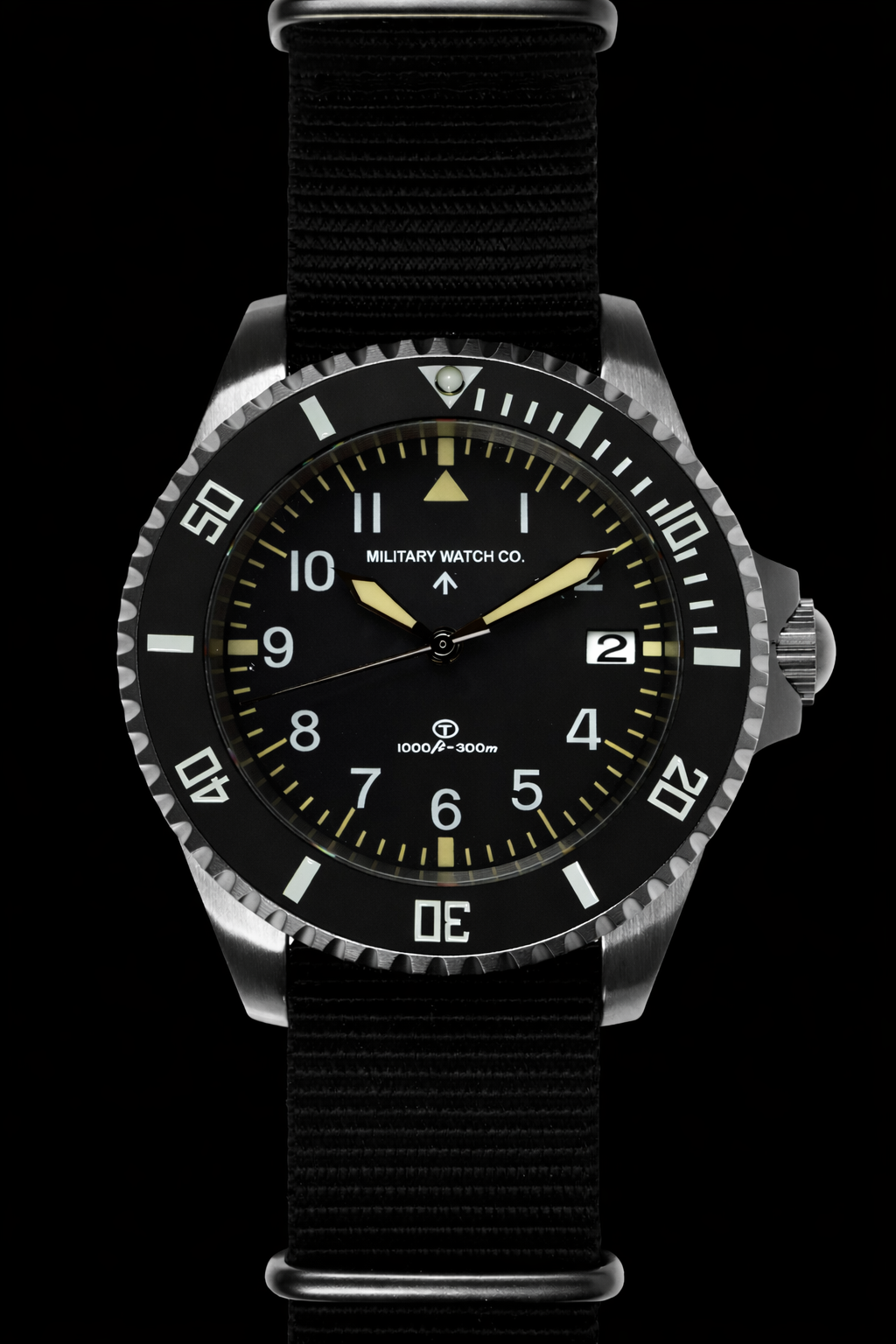 MWC 24 Jewel 1980 Pattern 300m Automatic Military Divers Watch with Sapphire Crystal and Ceramic Bezel on a NATO Webbing Strap (With Date)