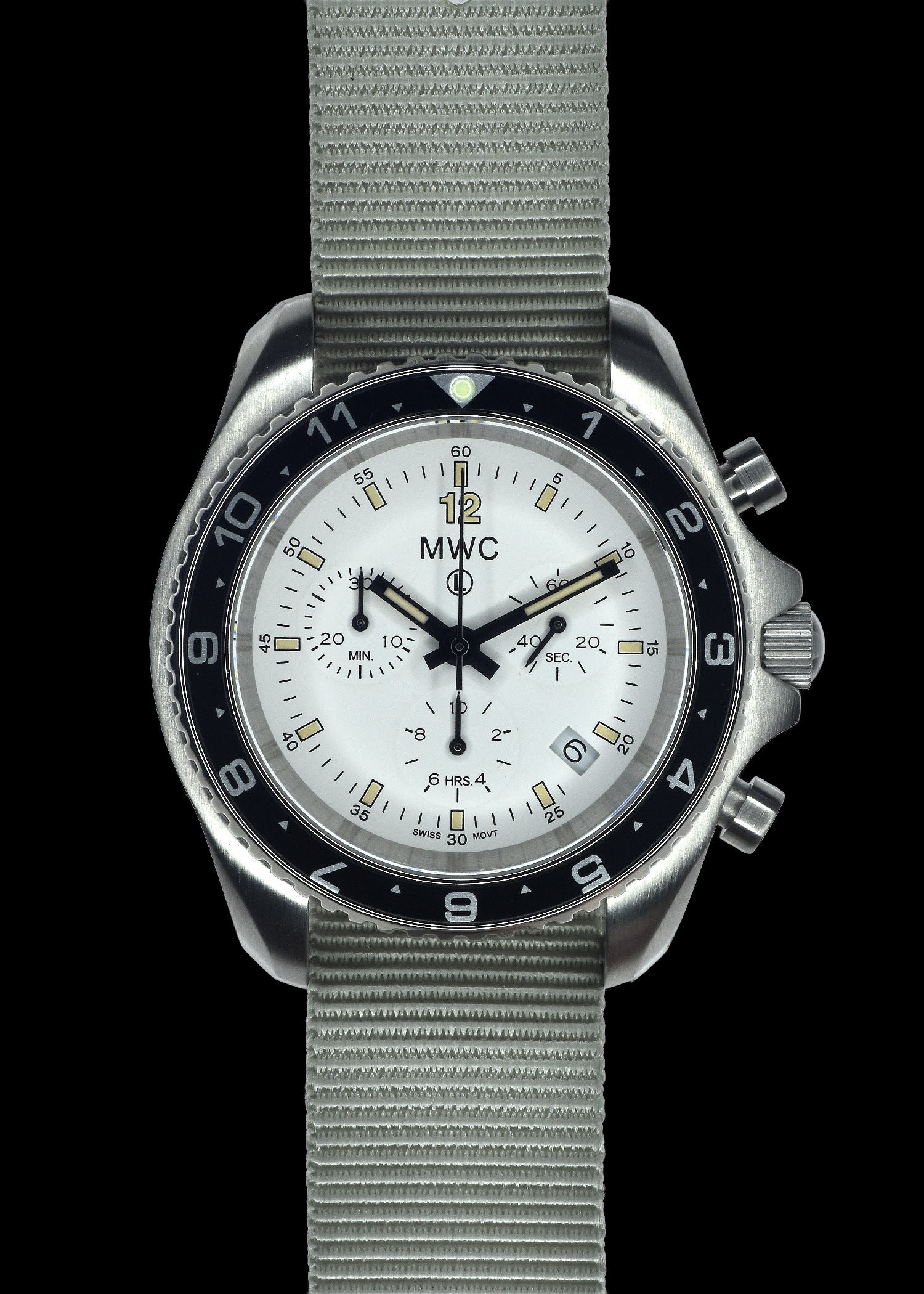 MWC NATO Pattern Stainless Steel Military Pilots Chronograph with Sapphire Crystal and Swiss Ronda Movement- 12 Hour GMT Bezel