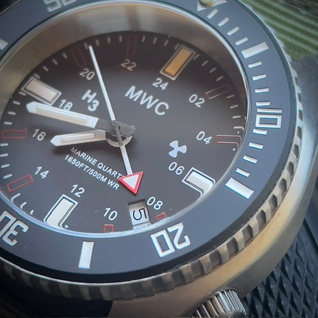 MWC "Submariner / Naval Crew Divers Watch" 500m (1,640ft) Water Resistant Dual Time Zone Military Watch in a Stainless Steel Case with GTLS and Helium Valve