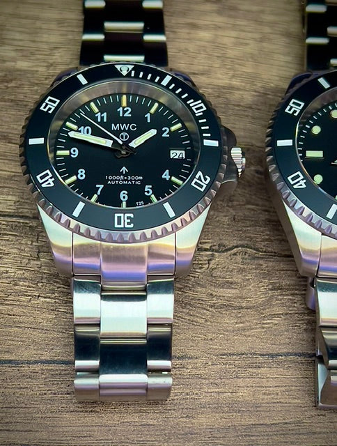 MWC 24 Jewel 300m Automatic Military Divers Watch with Tritium GTLS Illumination, Sapphire Crystal and Ceramic Bezel and Steel Bracelet
