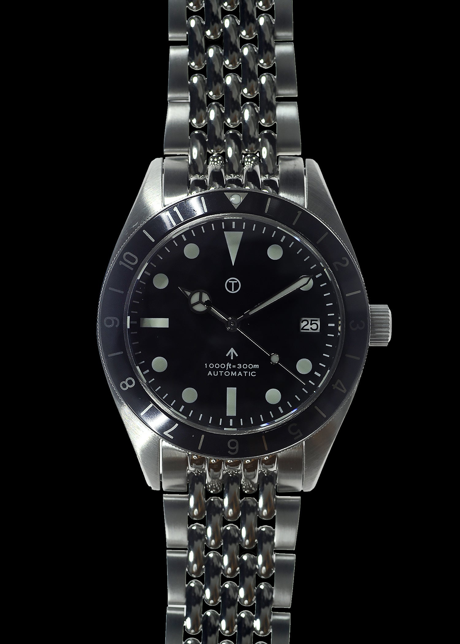 MWC Classic 1960s Pattern Dual Time Zone Automatic Divers Watch with Sapphire Crystal and Luminova on a Matching Bracelet