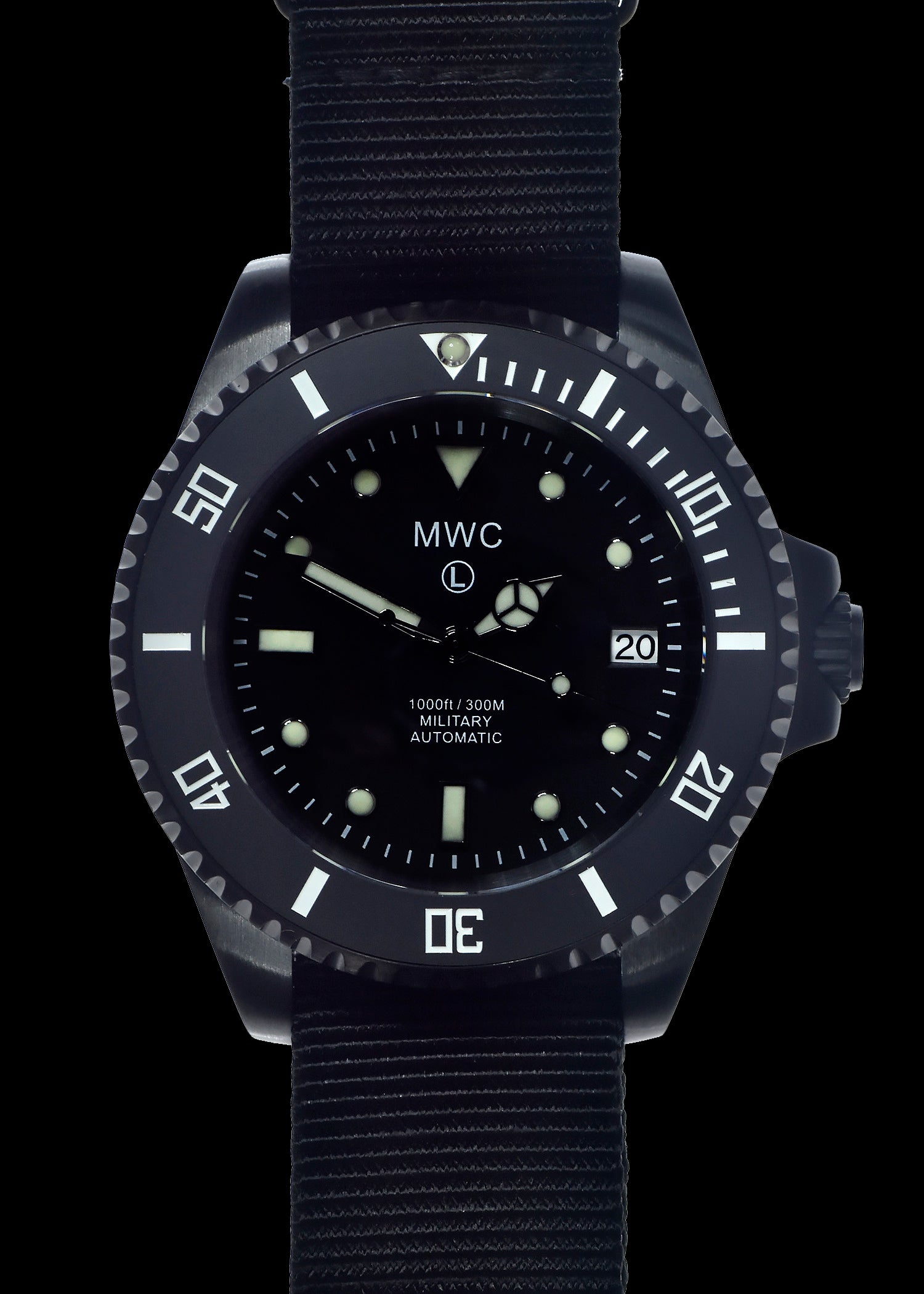 MWC 24 Jewel 300m Automatic Military Divers Watch with Sapphire Crystal and Ceramic Bezel in Black PVD Steel